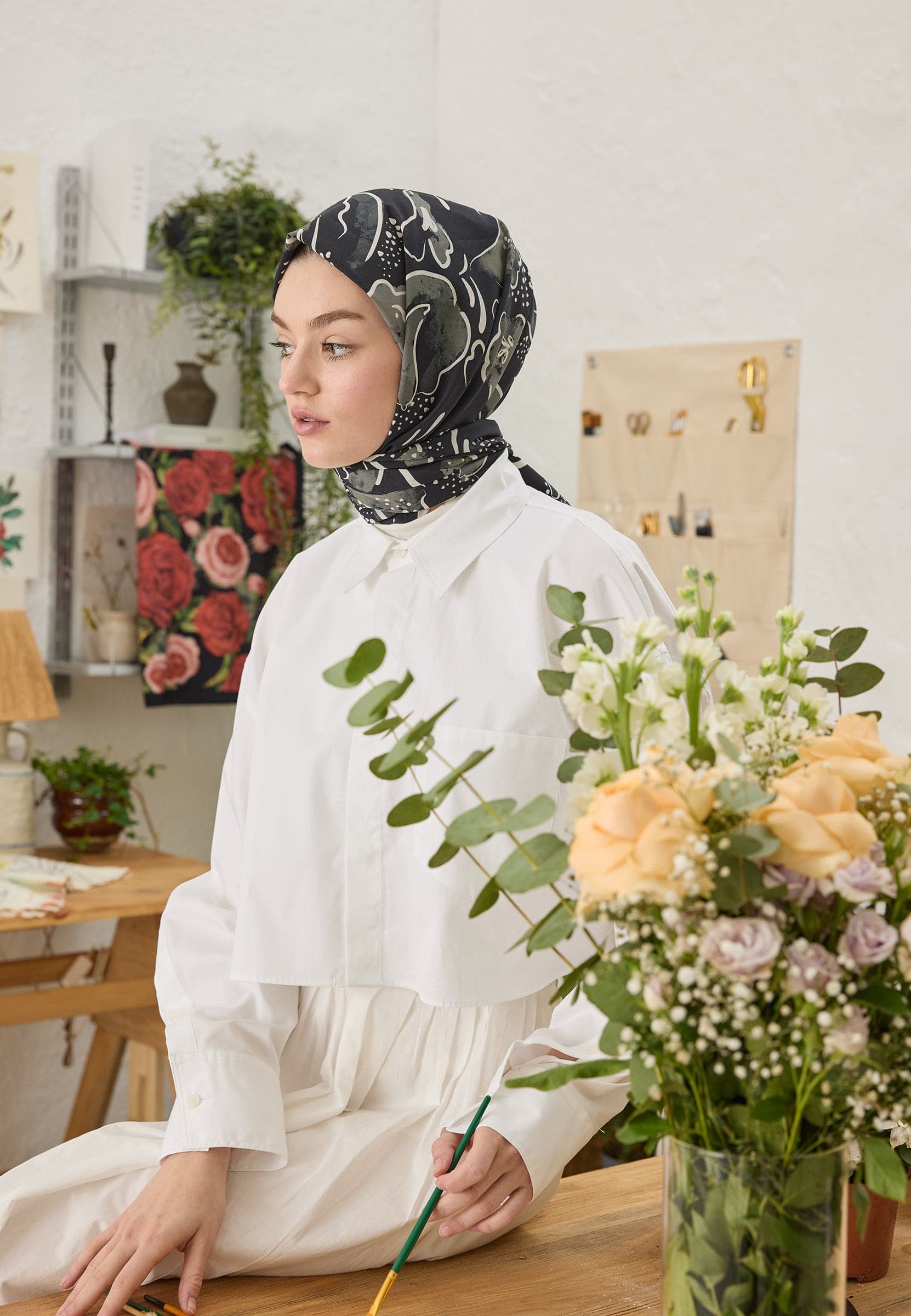 Arıa Desen Şal Siyah