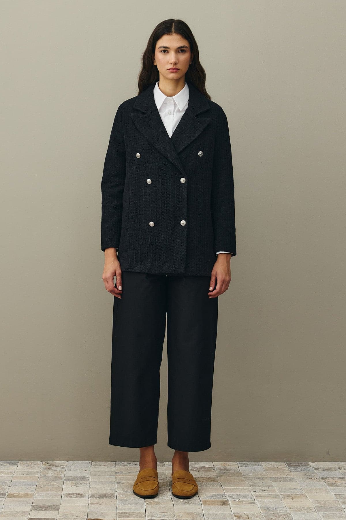 Dokulu Kruvaze Blazer Ceket Siyah