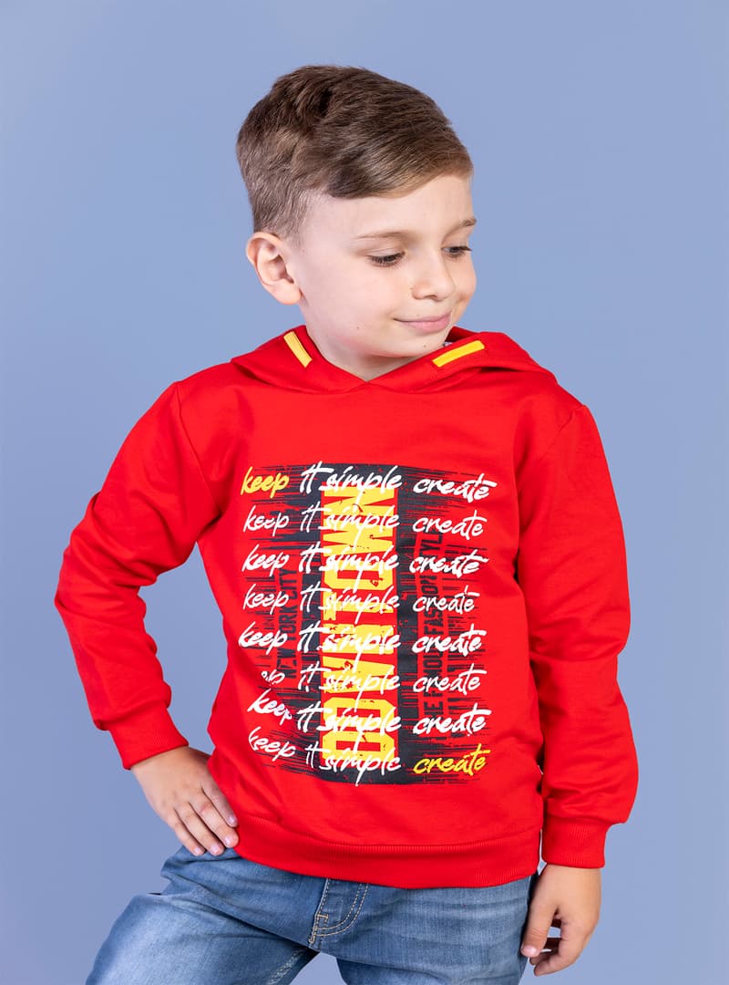 Erkek Çocuk Kapüşonlu Baskılı Sweatshirt Kırmızı