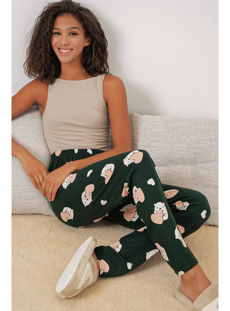 Desenli Pijama Altı - Zümrüt Yeşili