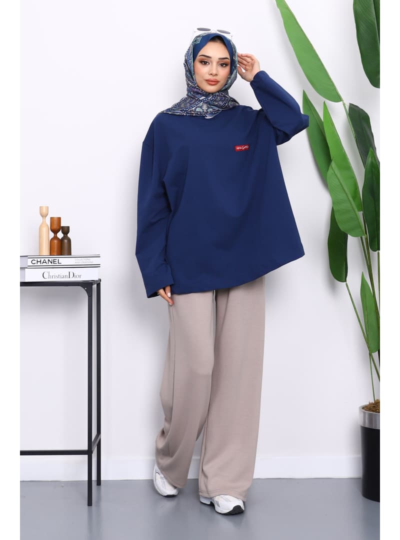 Lacivert İki İplik Oversize Sweatshirt