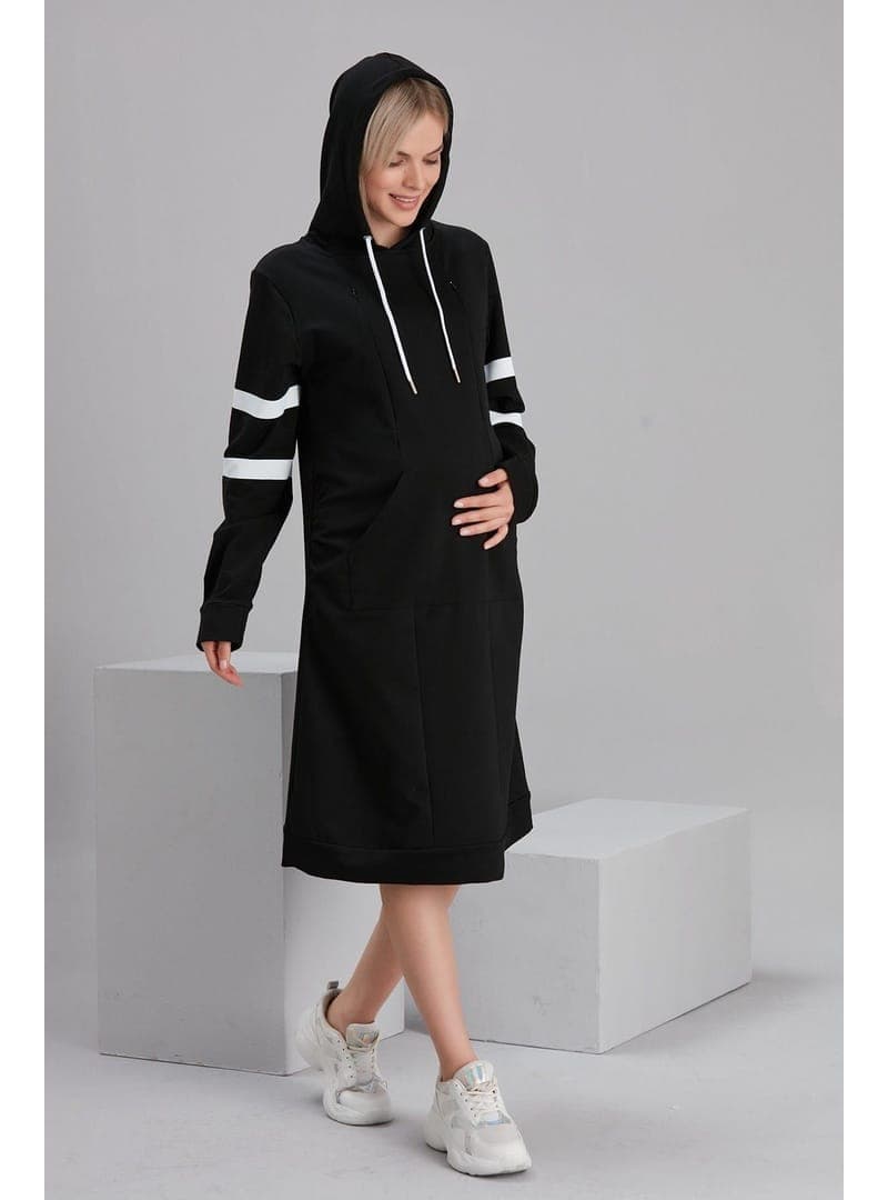 Emzirmeli Hamile Sweatshirt-Tunik Siyah