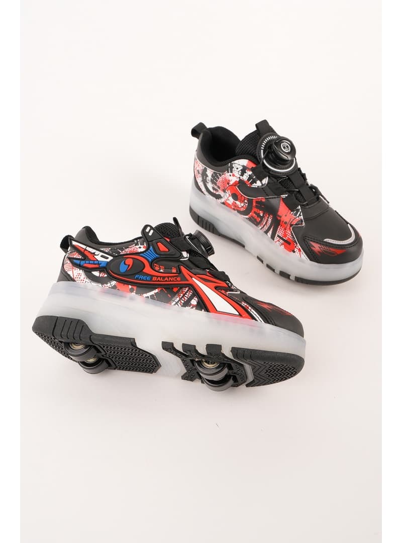 Muggo PATO Çocuk Işıklı Patenli Tekerlekli Sneaker Siyah