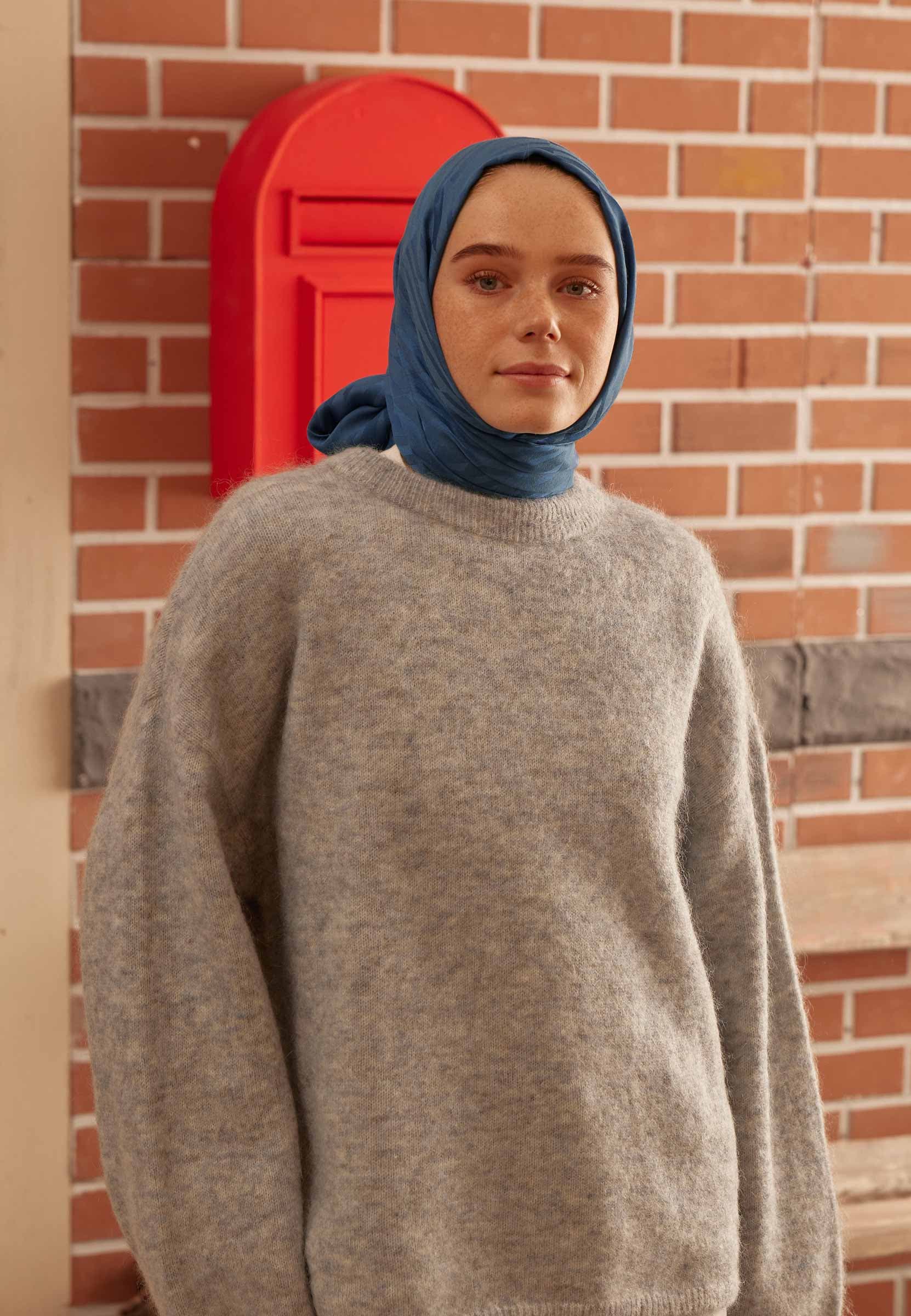 Dublın Jakarlı Şal Mavi