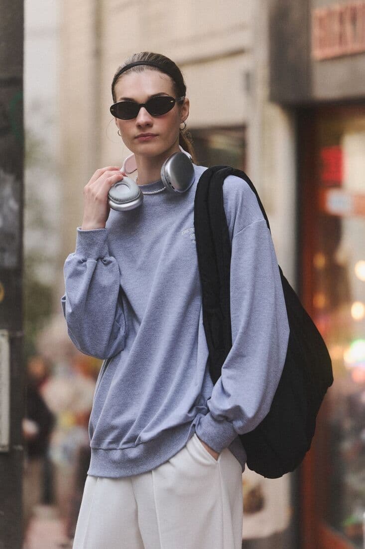 GRİ MELANJ BİSİKLET YAKA UZUN SWEATSHIRT