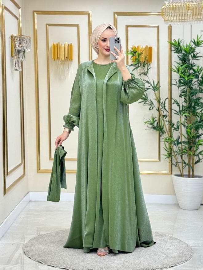 Parla Elbise İçlikli Takım Yağ Yeşili