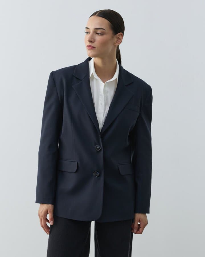 Oversize New Blazer Ceket Lacivert Çizgili