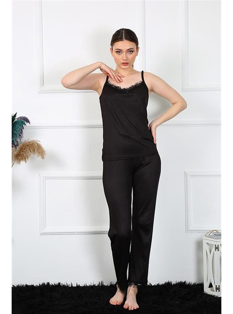 Akbeniz Kadın İp Askılı Siyah Pijama Takım