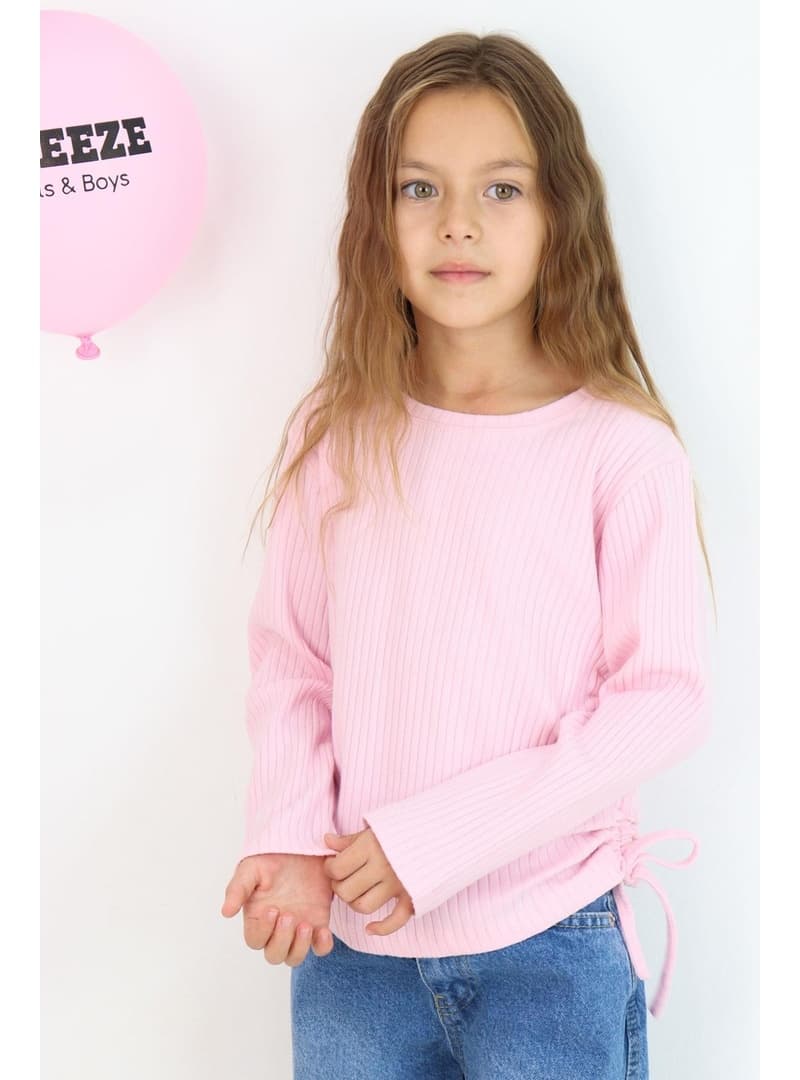Breeze Kız Çocuk Uzun Kollu Bluz Yanları Büzgülü 8-14 Yaş, Pudra