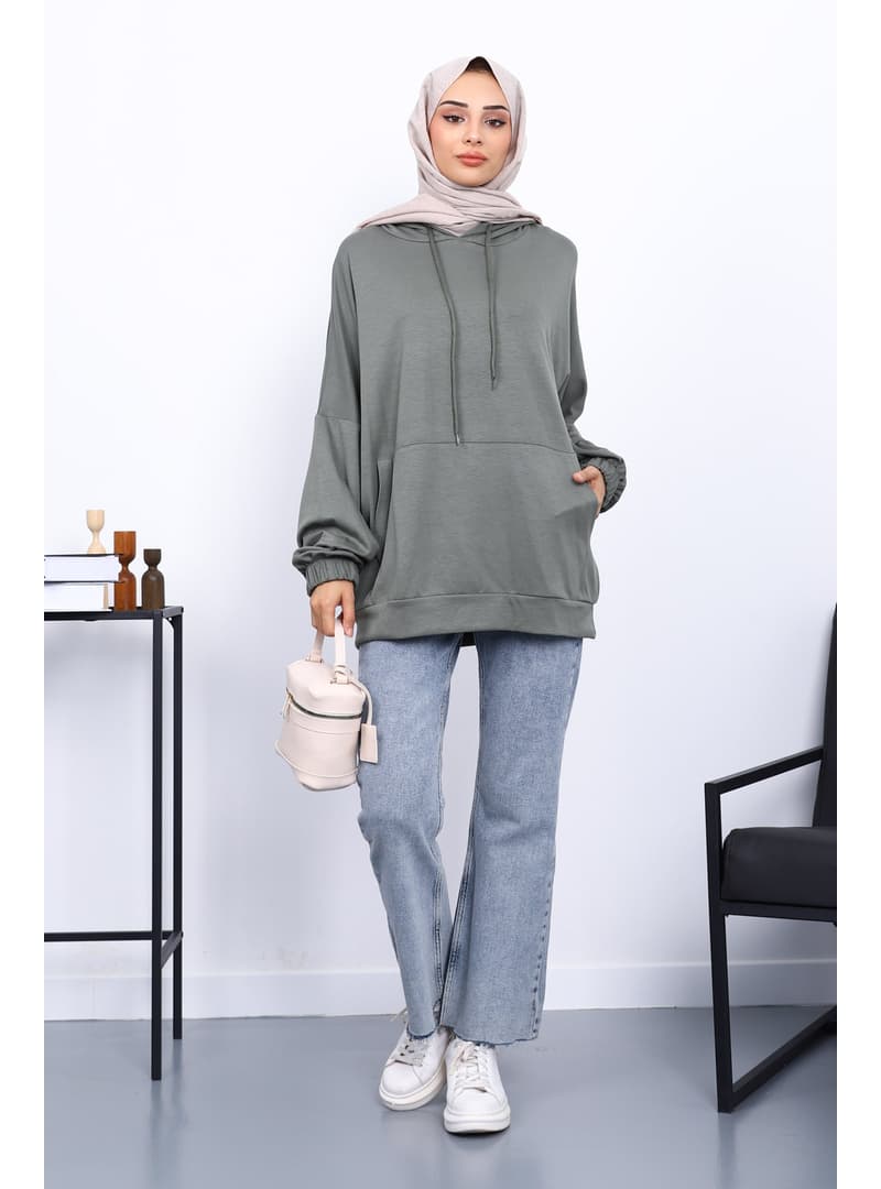 Kanguru Cepli Modal Sweatshirt Haki