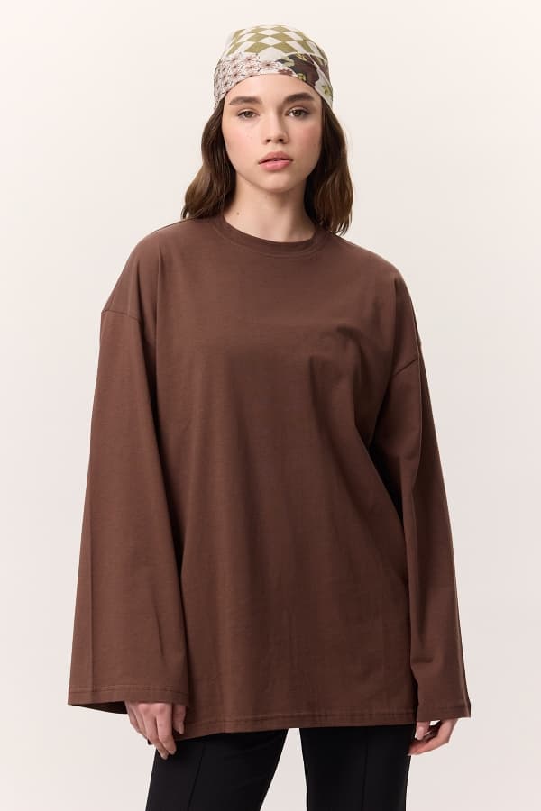 GENİŞ KOL OVERSIZE TSHIRT KAHVERENGİ