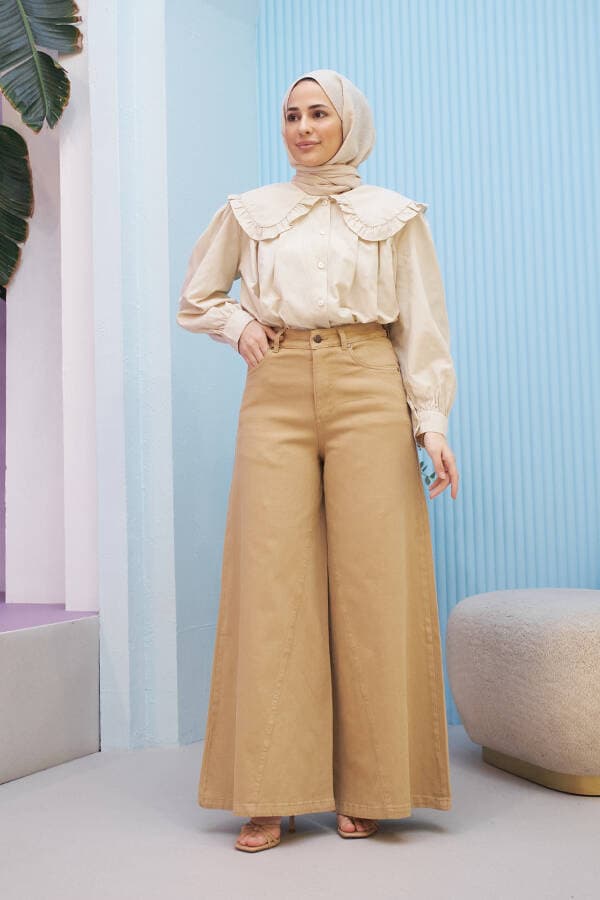 1162-Gabardin Pantolon Etek Bej