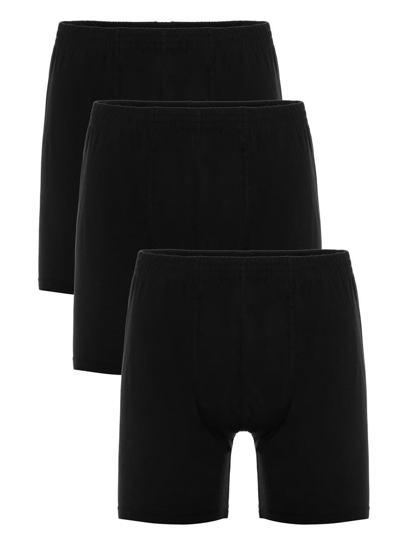 Erkek Pamuklu Boxer 3 Lü Paket Siyah