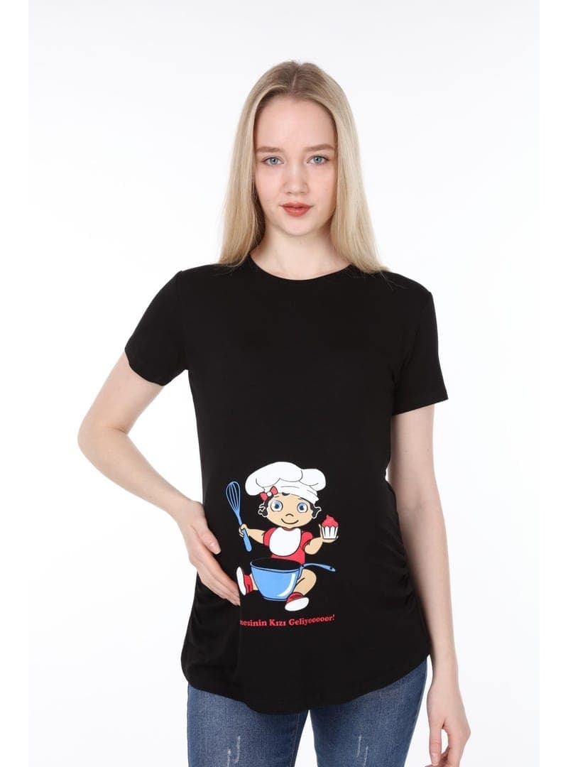 Hamile Kısa Kol T-Shirt Siyah