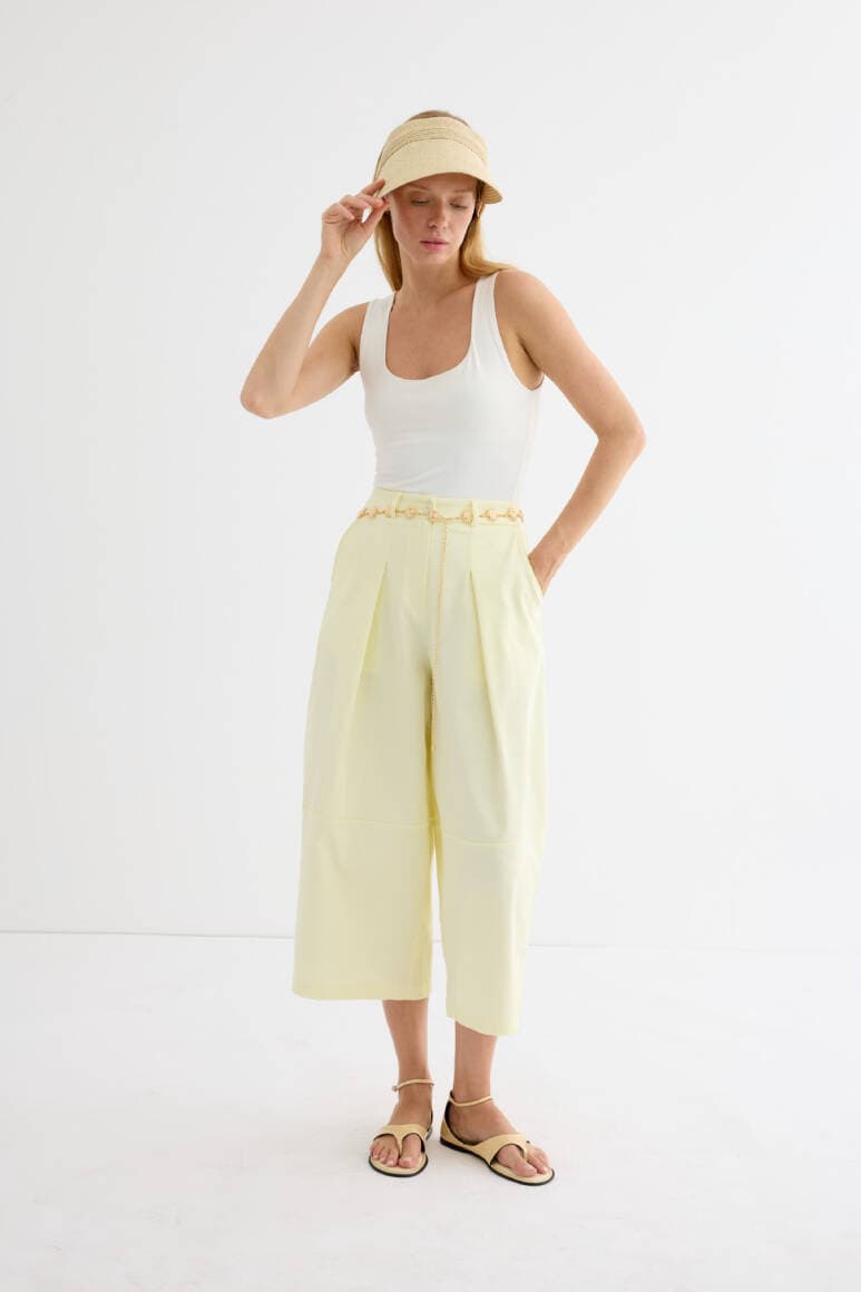 Pileli Balon Pantolon Soft Sarı