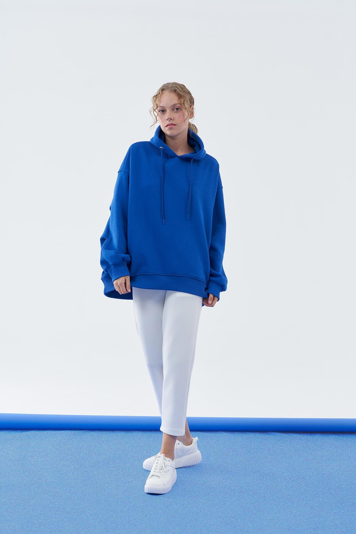 DENA ÜÇ İPLİK ŞARDONLU SWEAT - SAKS MAVİ