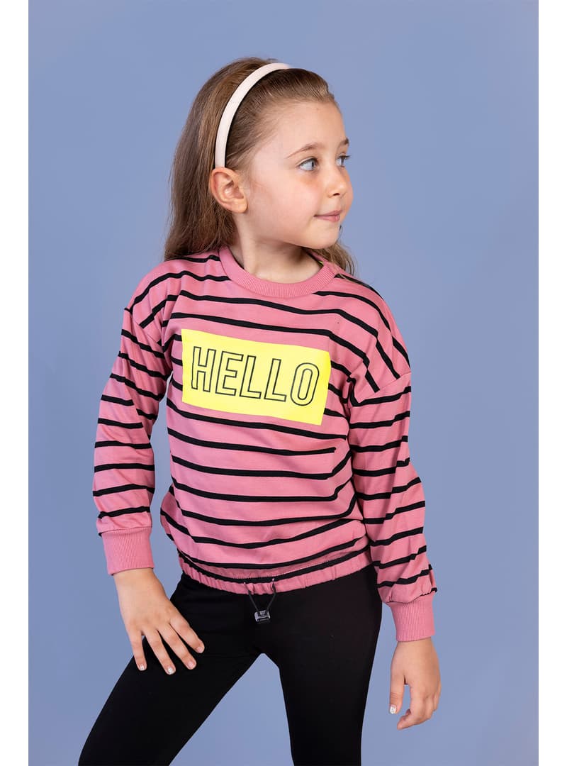Kız Çocuk Çizgili Sweatshirt Gül Kurusu