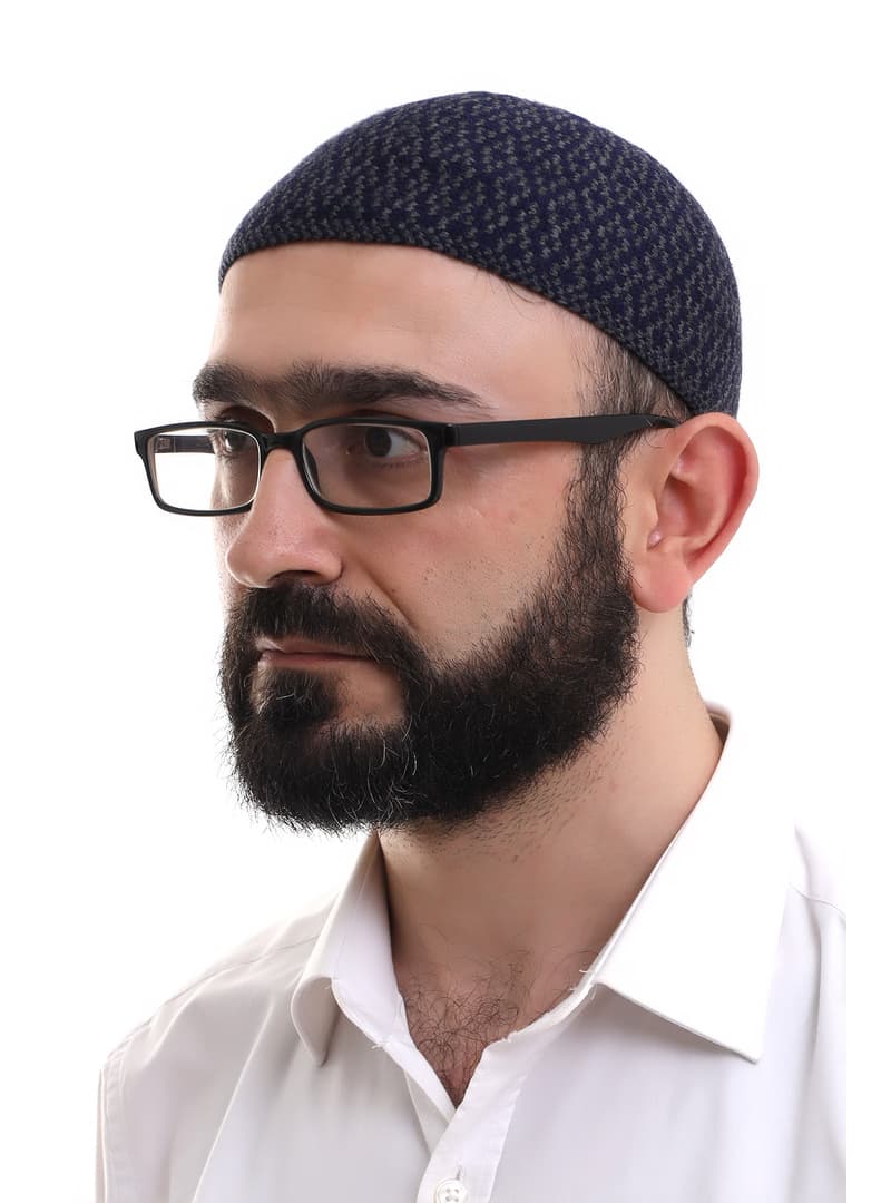 Lacivert Baklava Desenli Namaz Takkesi
