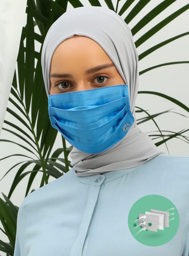Düz Renk Pamuk Maske İndigo