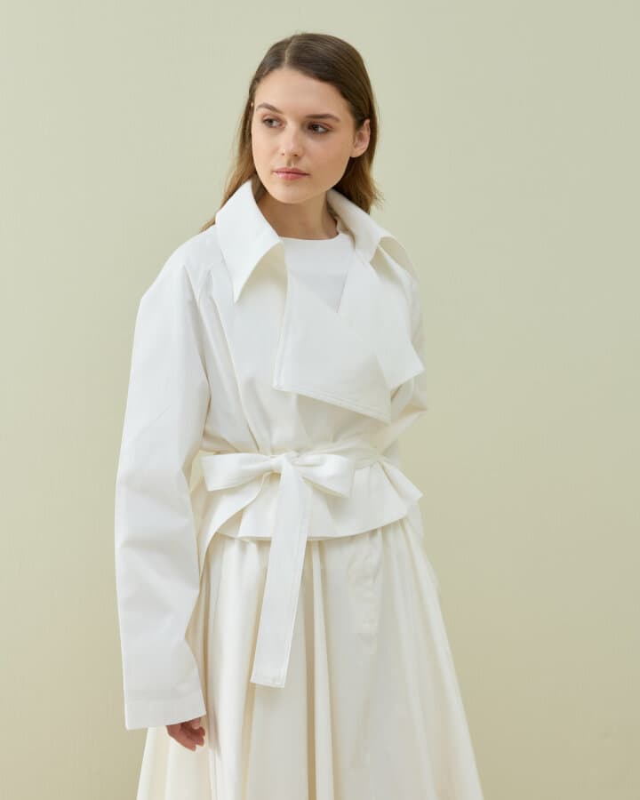 Paper Gabardin Kısa Trençkot Ekru