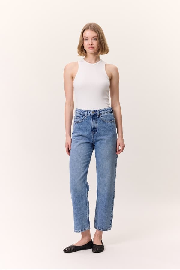 YÜKSEK BEL MOM FIT JEAN MAVİ