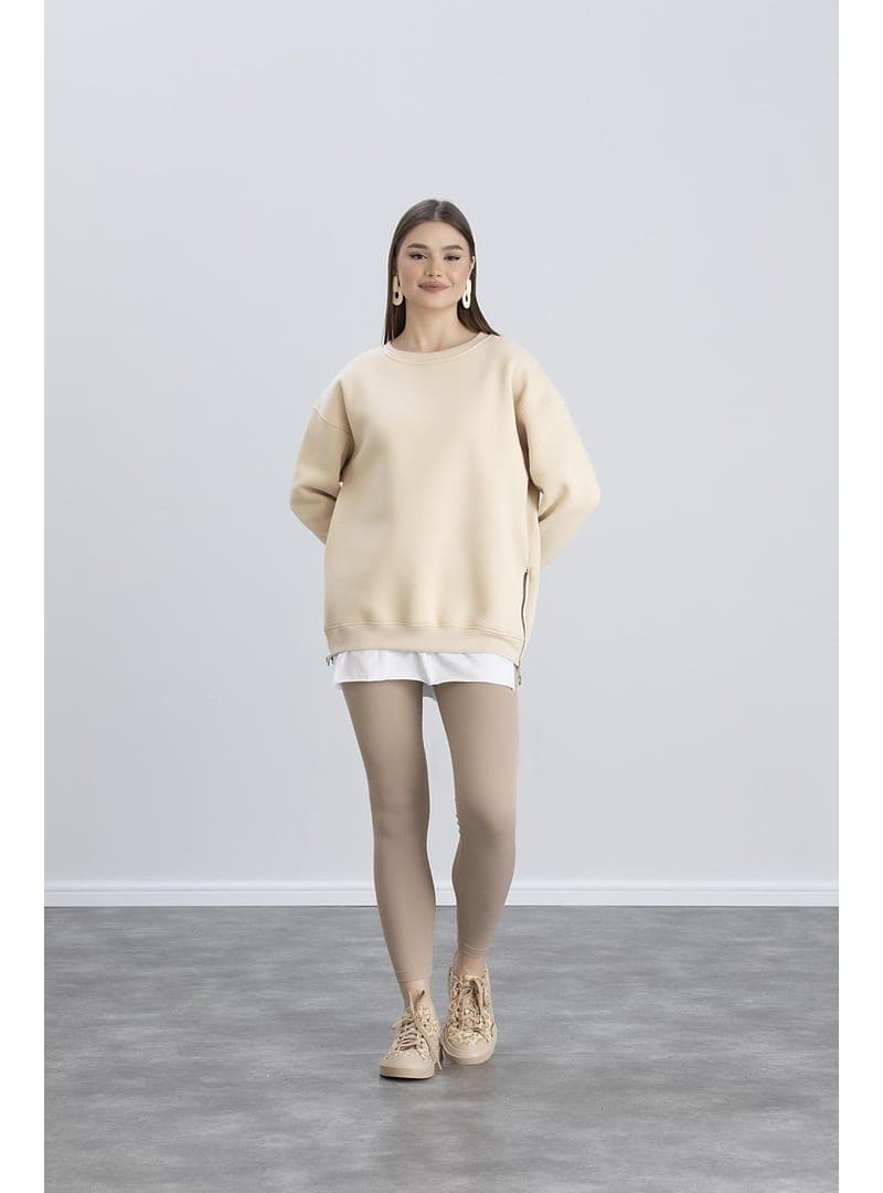 Penye Yünlü Sweatshirt Bej