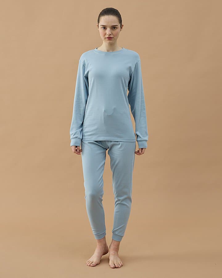 Penye Ribana Jogger Pijama Takımı Mavi