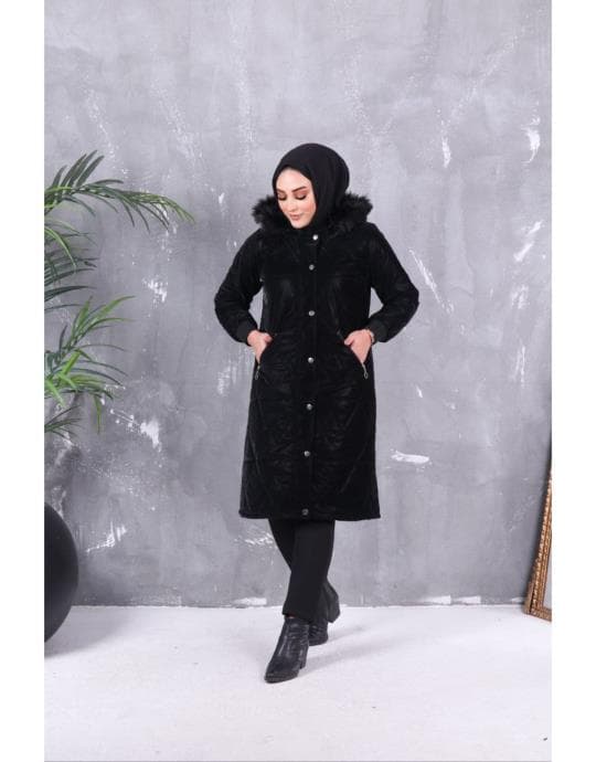 Bayan Siyah Kürklü Kapitone Mont 20234011