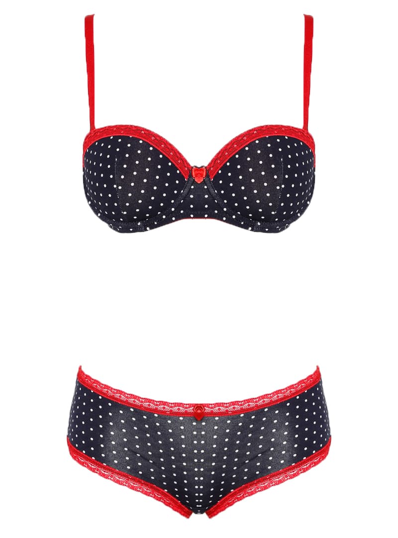 Puantiyeli Push Up Sütyen Külot Takım Lacivert