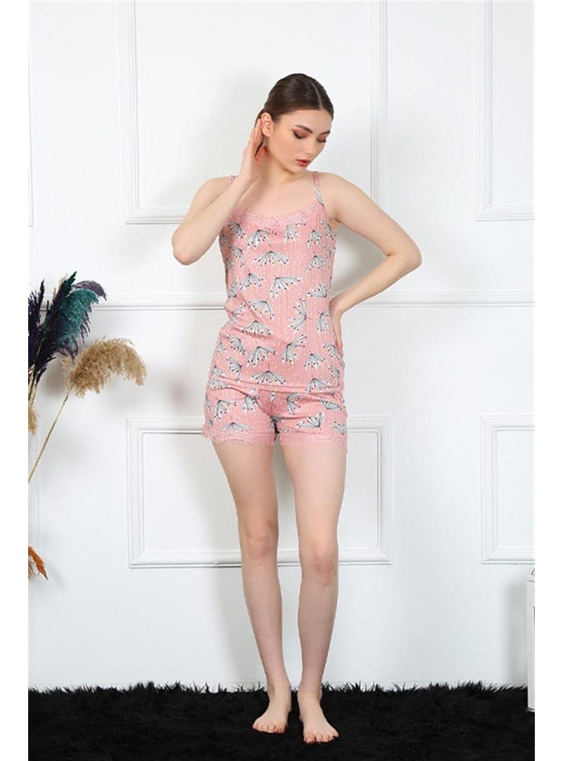 İp Askılı Şortlu Pijama Takımı Somon