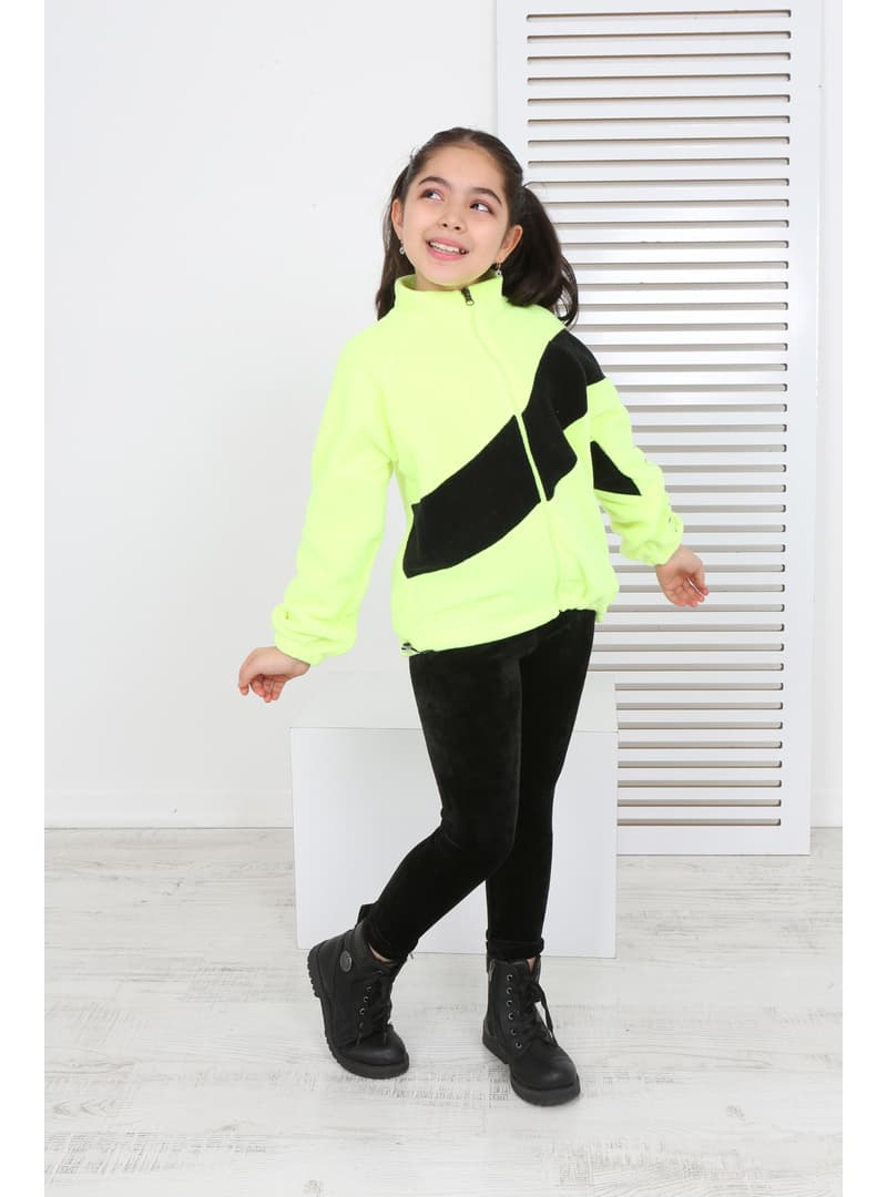 Kız Çocuk Polar Hırka Siyah Sarı