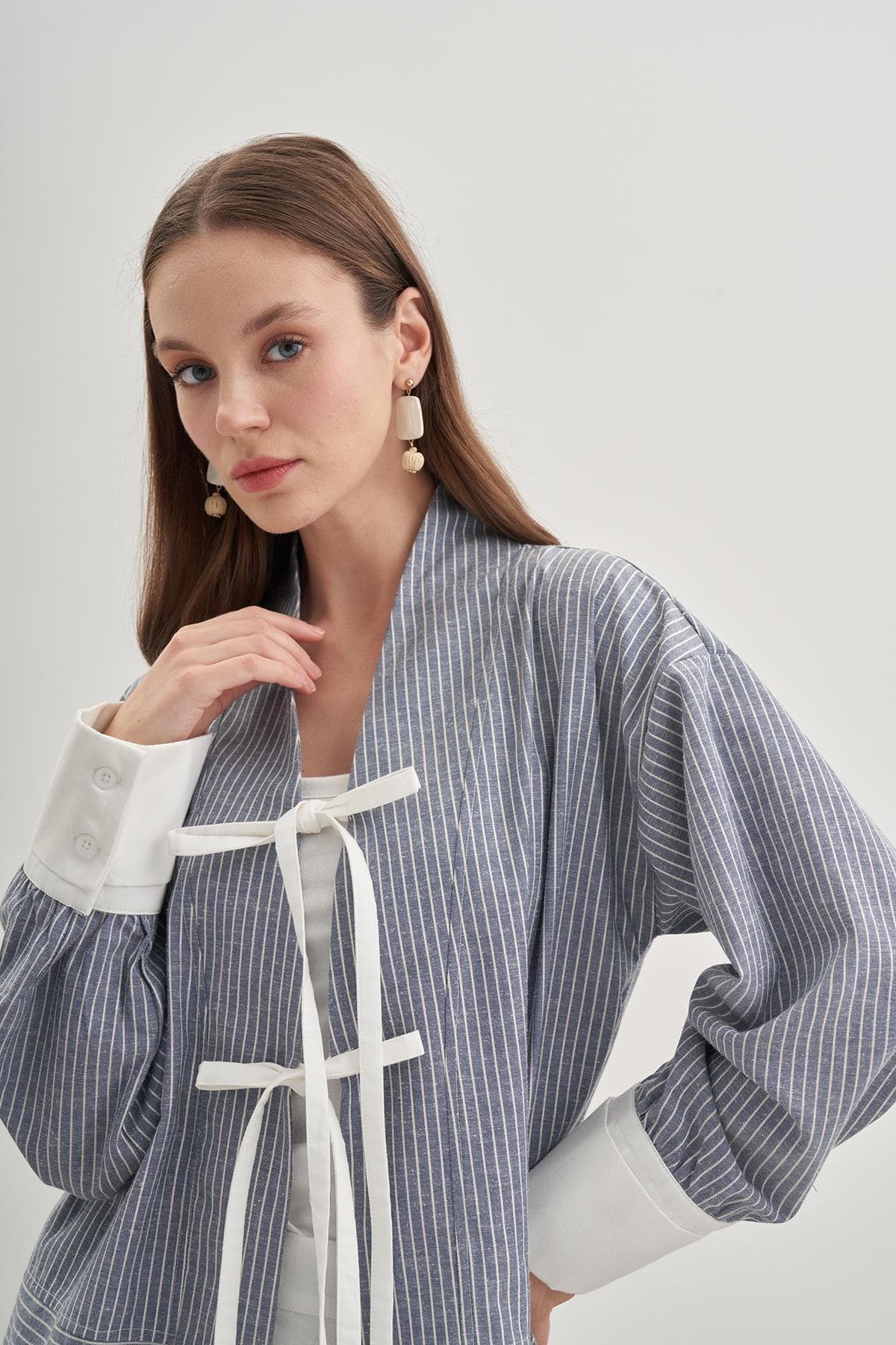 Çizgili Kimono Lacivert