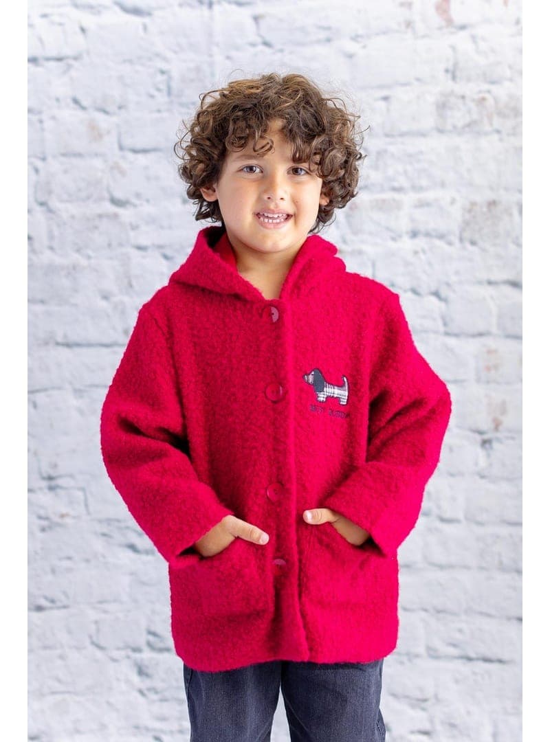 Çocuk Köpek Nakışlı Peluş Kaban - Bordo