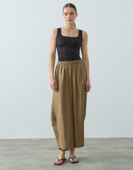 Bayan Karamel Tensel Şalvar Form Pantolon