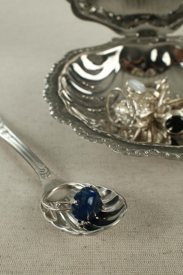 LACİVERT KOPAL TAŞLI SILVER AYARLANABİLİR YÜZÜK