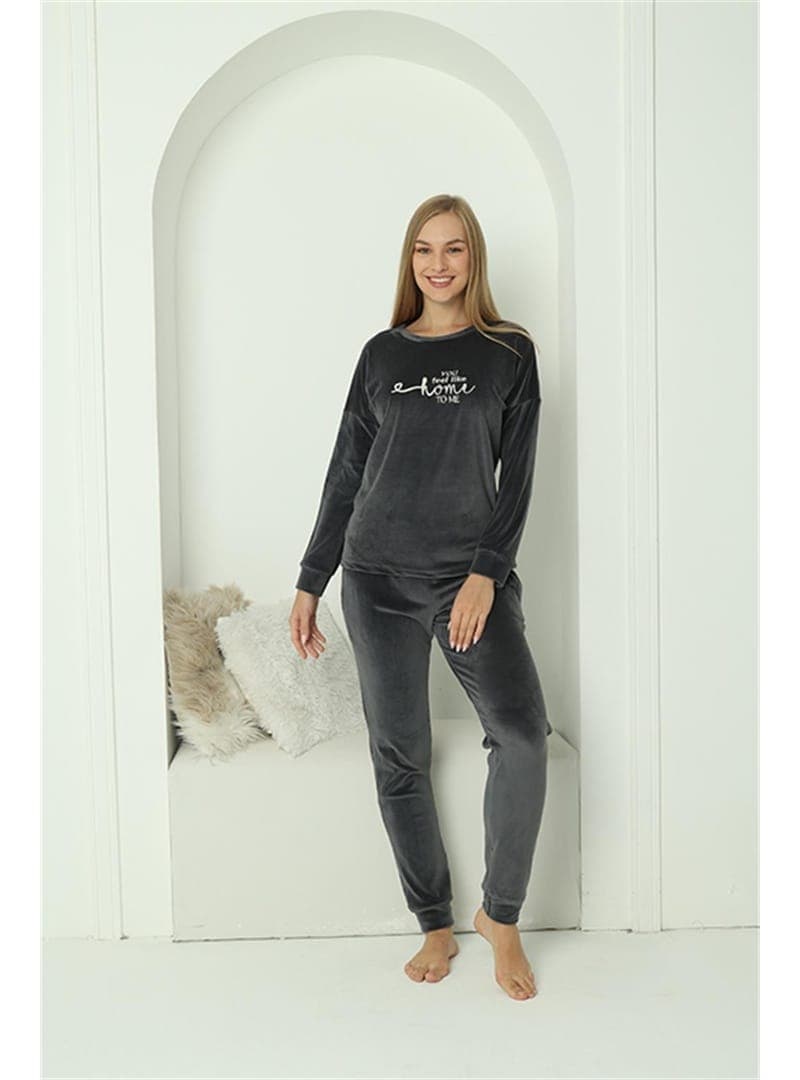 Kadife Pijama Takımı Füme