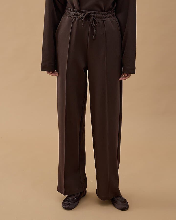 Premium Doubleface Straight Fit Nervürlü Eşofman Altı Kahve