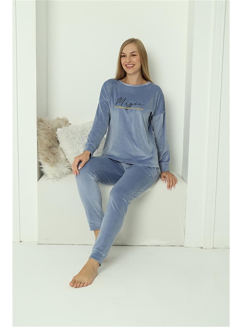 Kadife Pijama Takımı - Mavi