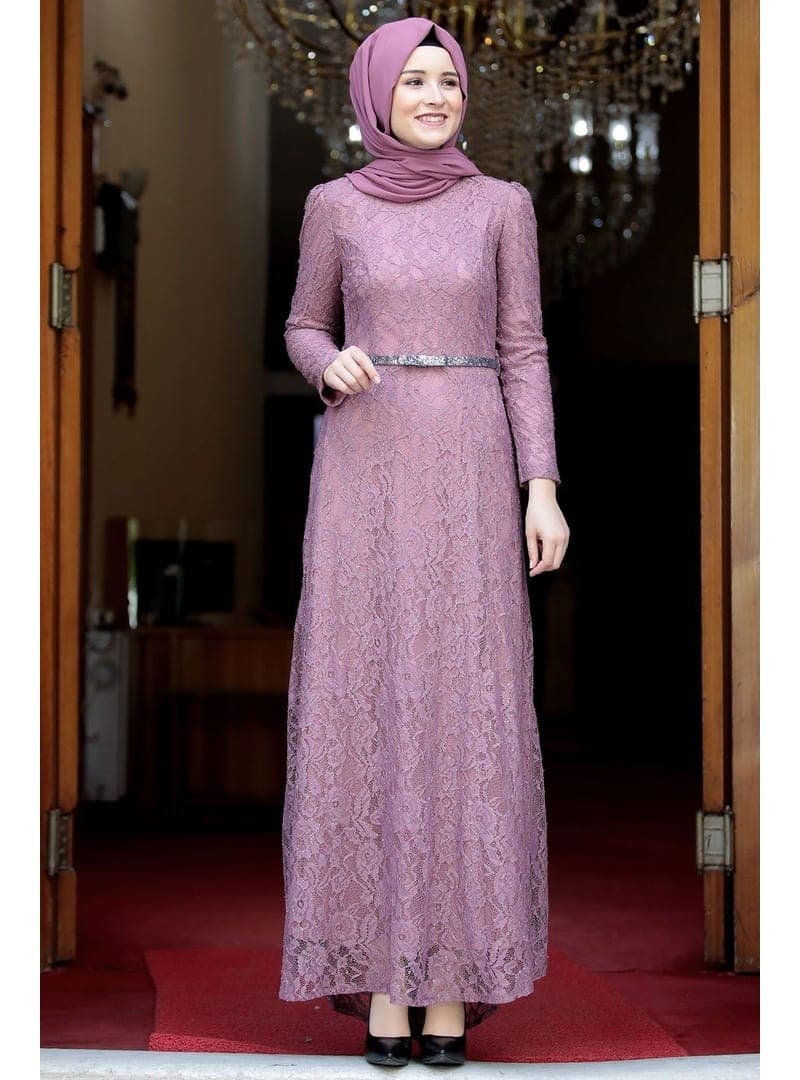 Dantel Abiye Elbise 150 cm Lila