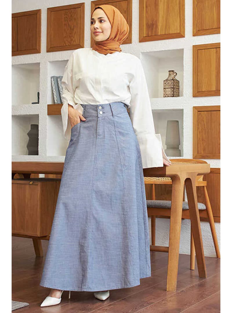 Mevlana Denim Etek Koyu Mavi