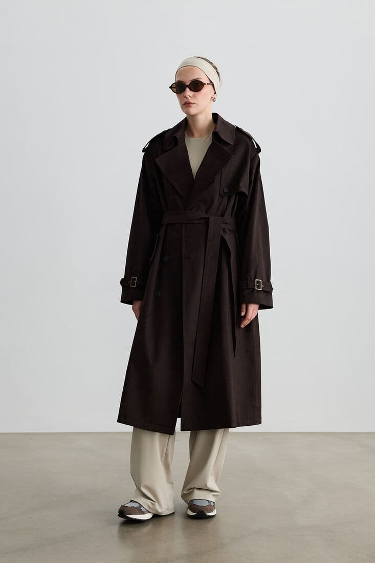 KAHVERENGİ GABARDİN OVERSIZE TRENÇKOT