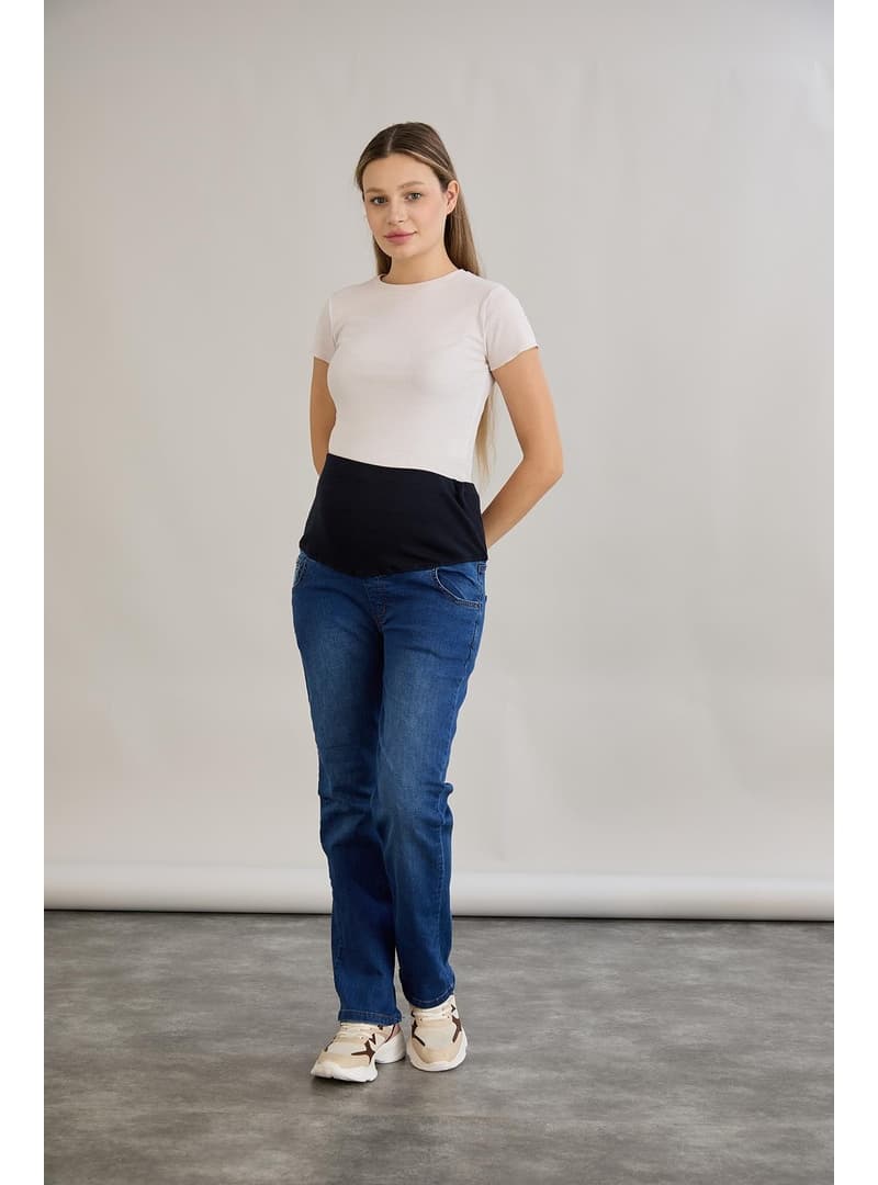 Hamile Kot Pantolon Boru Paça Mavi