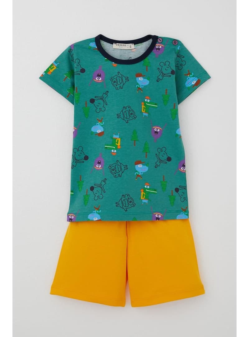 Erkek Çocuk Hayvan Desenli Pijama Takımı Yeşil