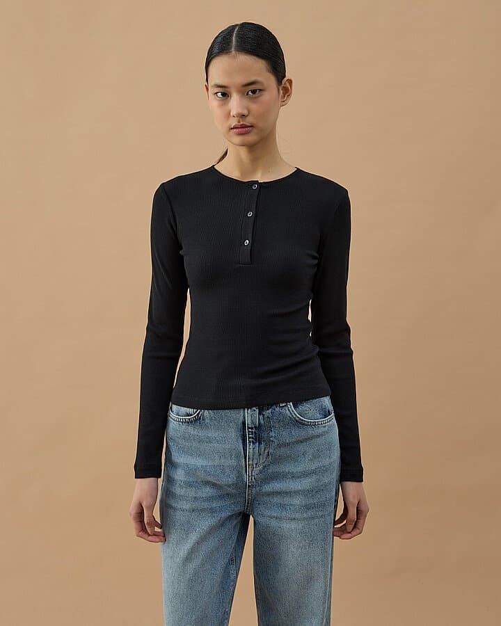 Fitilli Penye Kaşkorse Patlı Düğmeli Uzun Kollu Slim Fit Body Siyah