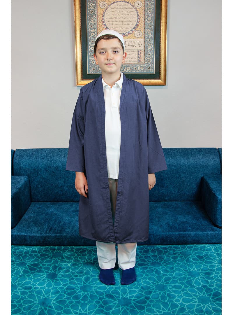 Lacivert Buhara Yaka Namaz Elbisesi Erkek Çocuk Cübbe