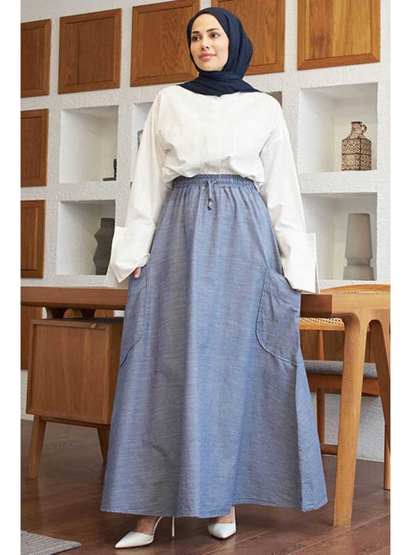 Mevlana Lastikli Etek 2277 Koyu Mavi