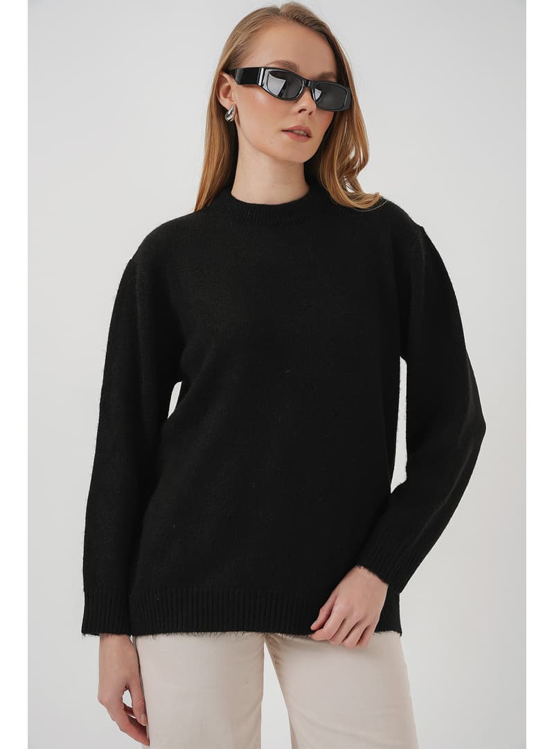Oversize Düz Siyah Triko Kazak K. Siyah