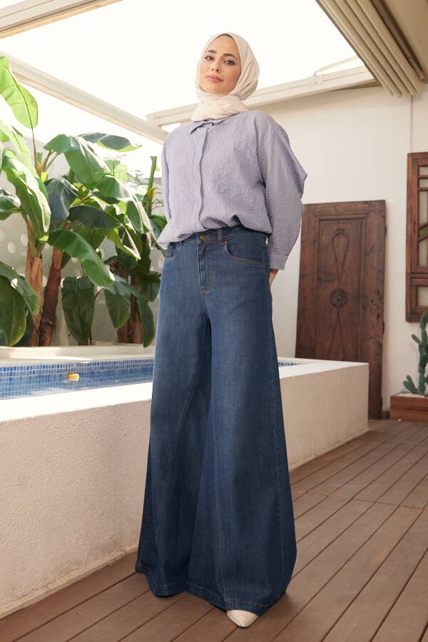 1162-Denim Pantolon Etek Koyu Mavi