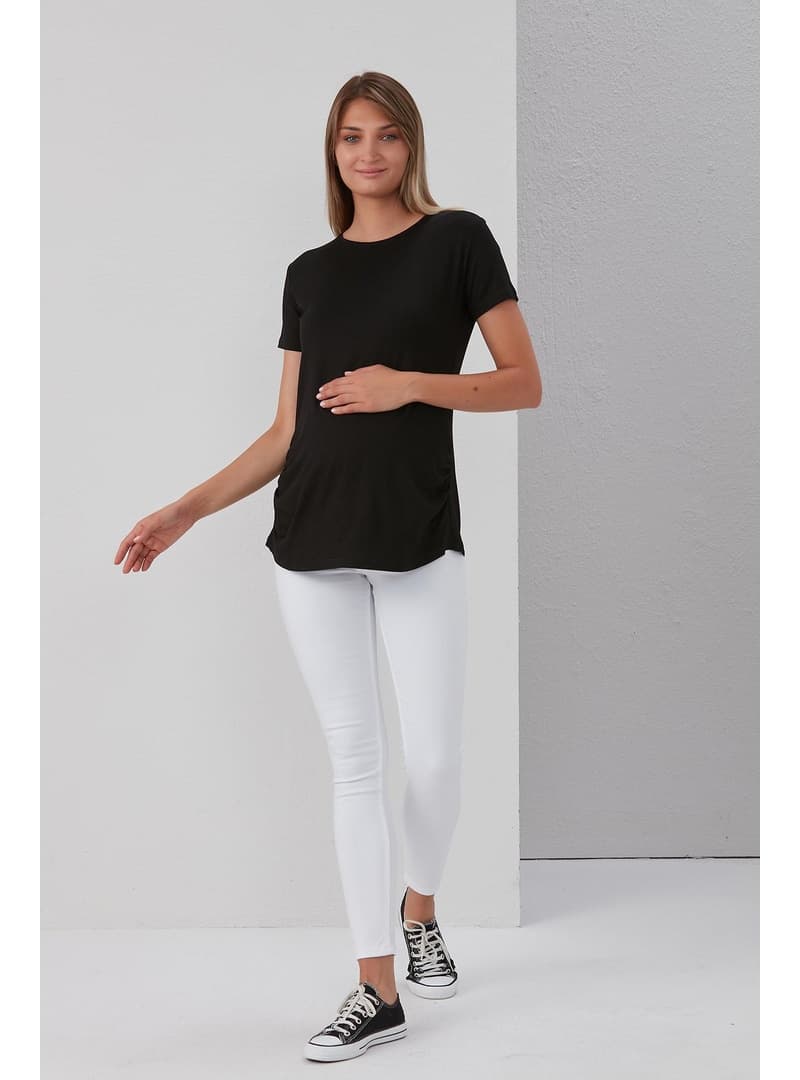 Hamile Viskon Körüklü T-Shirt Siyah