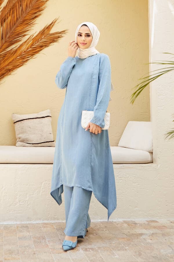 6388-Denim İkili Takım Mavi